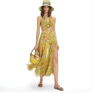 MY BEACHY SIDE Monarch Butterfly Green Maxi Chiffon Dress NWT M $595